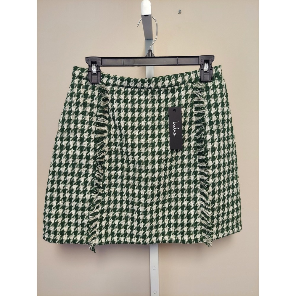 NEW Lulus Houndstooth Tweed Fringe Mini M Academia Preppy Classic Twee Mod